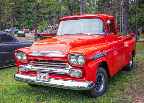 Moncton, New Brunswick, Canada - July 9, 2016 : 1959 Chevrolet Apache stepside pickup truck parked in Centennial Park during 2016 Atlantic Nationals, Moncton, New Brunswick, Canada.