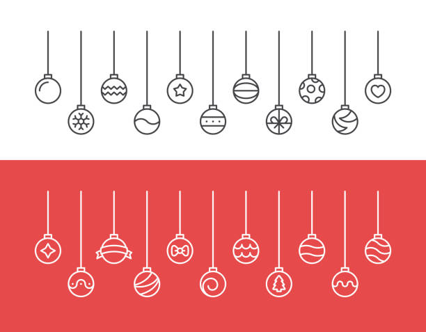 stockillustraties, clipart, cartoons en iconen met kerstballen lijn pictogram achtergrond - kerstdecoratie