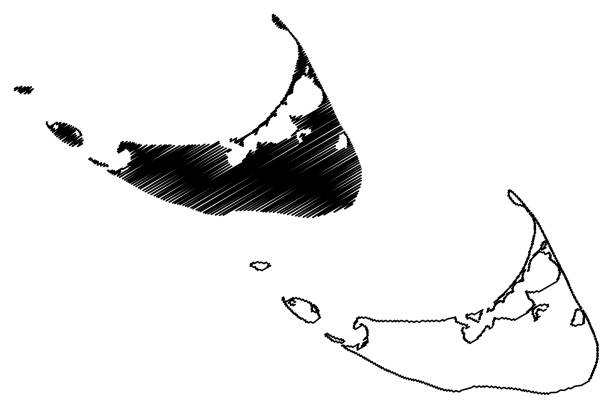 nantucket town and county, commonwealth of massachusetts (hrabstwo usa, stany zjednoczone ameryki, usa, usa, usa) mapa wektor ilustracji, bazgroły szkic nantucket, tuckernuck i mapę wyspy muszkieter - massachusetts map cartography nantucket stock illustrations