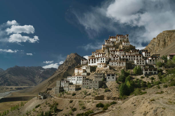 istock Ancient Key monastery flanked by Himalayas and Spiti river, Kaza,, India. 1288114449