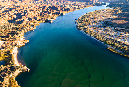 Colorado river on desert landscape in Arizona