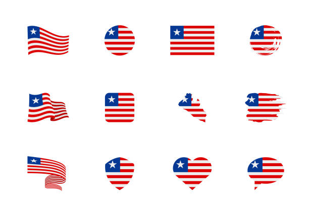 Liberia flag - flat collection. Flags of different shaped twelve flat icons. Liberia flag - flat collection. Flags of different shaped twelve flat icons. Vector illustration set monrovia liberia stock illustrations