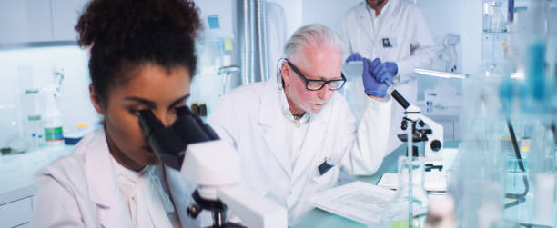 istock African, female scientist with microscope. Looking through laboratory glassware. Mature doctor in background 1288118656