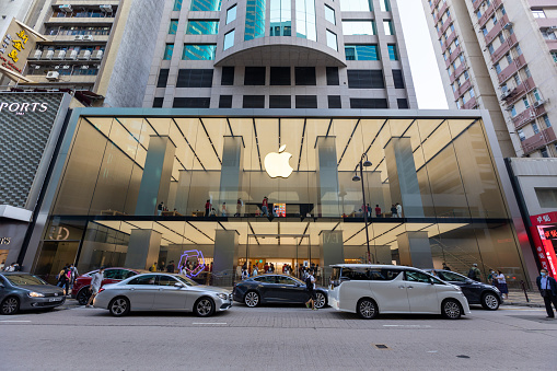 Taipei, Taiwan- July 12, 2022: Apple store Xinyi A13 in Taipei, Taiwan, the new store features signature Apple architecture not seen in Taiwan before.