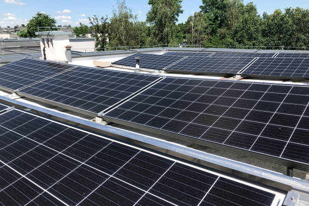 istock Solar panel power plant on a private house, renewable solar energy 1288124079