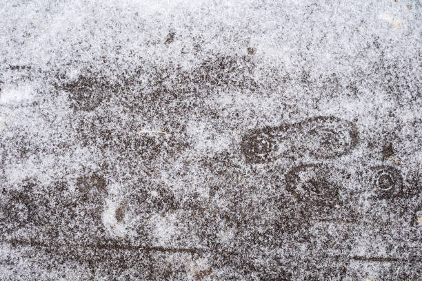 istock top view of frozen footprints on ice-covered path 1288124230
