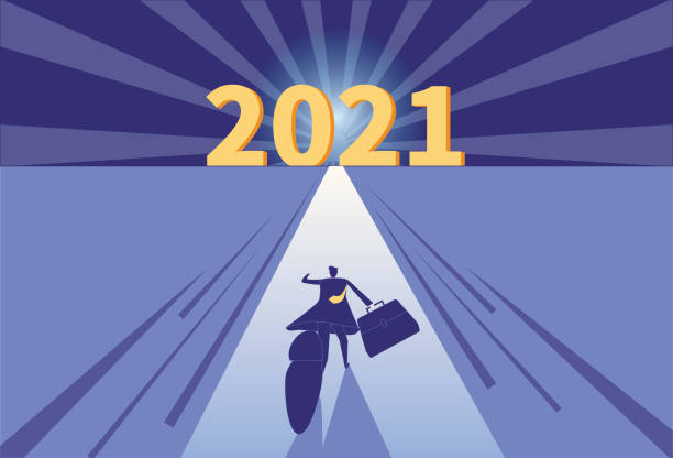 ilustrações de stock, clip art, desenhos animados e ícones de business men rush to 2021 - colored background aspirations success achievement