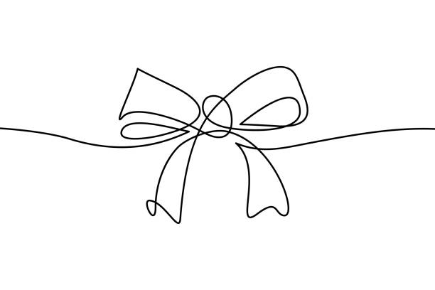 Decorative ribbon bow Decorative ribbon bow in continuous line art drawing style. Festive bow-knot minimalist black linear design isolated on white background. Vector illustration gift illustrations stock illustrations