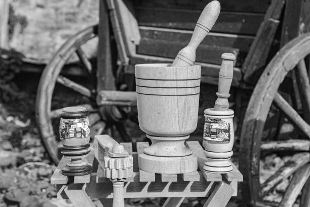Wooden handmade mortar and pestl