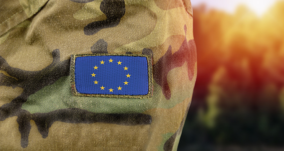 Europe patch flag on soldiers arm