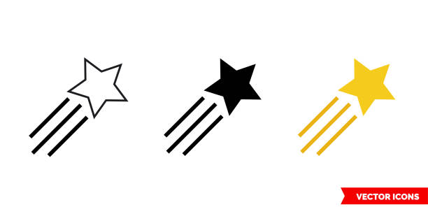 Star movement icon of 3 types color, black and white, outline. Isolated vector sign symbol Star movement icon of 3 types. Isolated vector sign symbol. clip art of a meteoroids stock illustrations