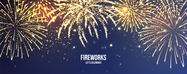 istock Festive fireworks. Realistic colorful firework. Christmas or New Year greeting card. Diwali festival of lights. Vector illustration 1288133995