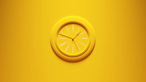 Yellow Traditional Home Wall Clock Yellow Traditional Home Wall Clock 3d illustration render clock wall clock face clock hand stock pictures, royalty-free photos & images