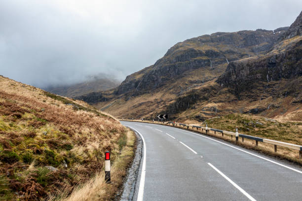 A corner on the main road through Glencoe's dramatic scenery, Scotland.
