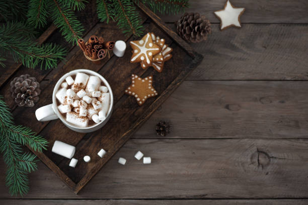 istock Christmas Composition with hot drink and marshmallow 1288139371