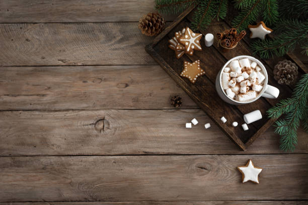 istock Christmas Composition with hot drink and marshmallow 1288139384