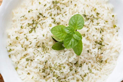 Risotto with basil photographed  in white plate
