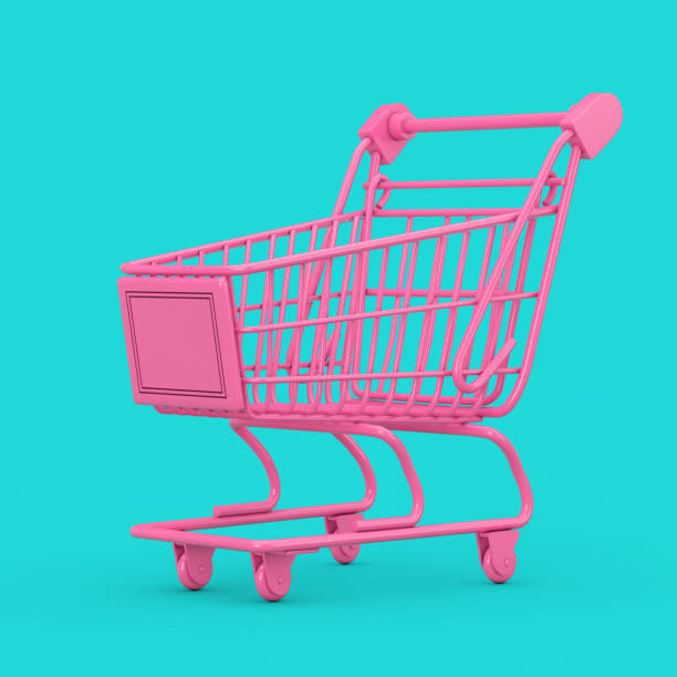 istock Pink Shopping Cart Trolley Mock Up in Duotone Style. 3d Rendering 1288142928