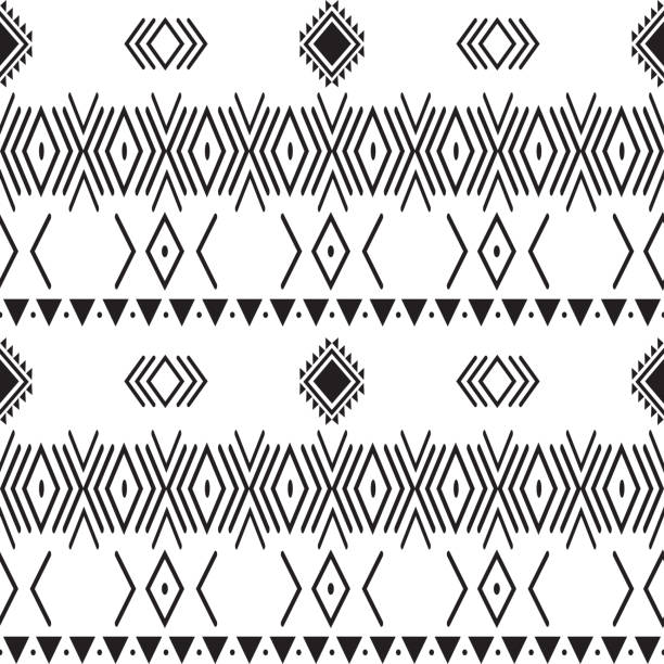 ilustraciones, imágenes clip art, dibujos animados e iconos de stock de patrón sin costuras con motivo azteca formas geométricas tribales - anasazi
