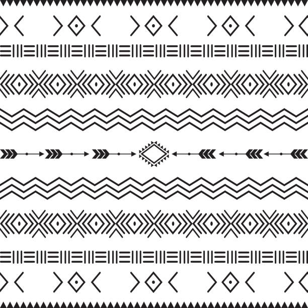 pola mulus dengan motif aztec tribal geometric shapes - pribumi suku bangsa ilustrasi stok