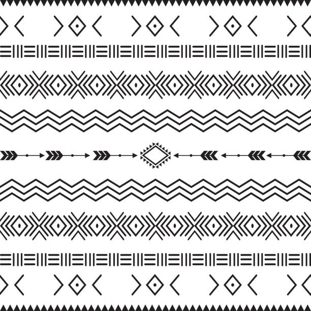 illustrazioni stock, clip art, cartoni animati e icone di tendenza di motivo senza cuciture con motivo forme geometriche tribali azteche - batik pattern abstract decoration