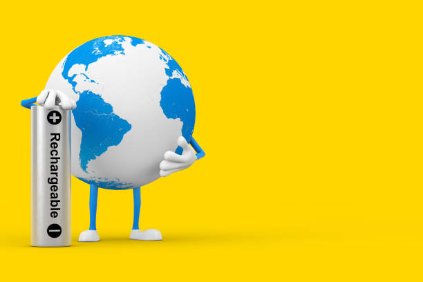 istock Earth Globe Character Mascot with Rechargeable Battery. 3d Rendering 1288144857