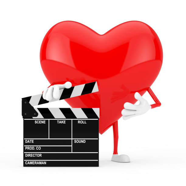 istock Red Heart Character Mascot with Movie Clapper Board. 3d Rendering 1288144922