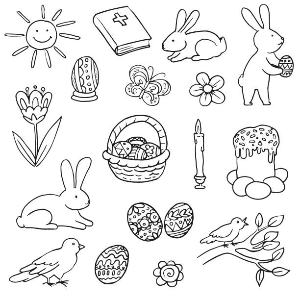 Easter Doodles Set Vector easter doodles set. easter drawings stock illustrations