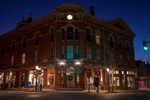 Doylestown, Pa. USA, Nov. 27, 2020: facade of Lenape building in Doylestown, Pa. USA