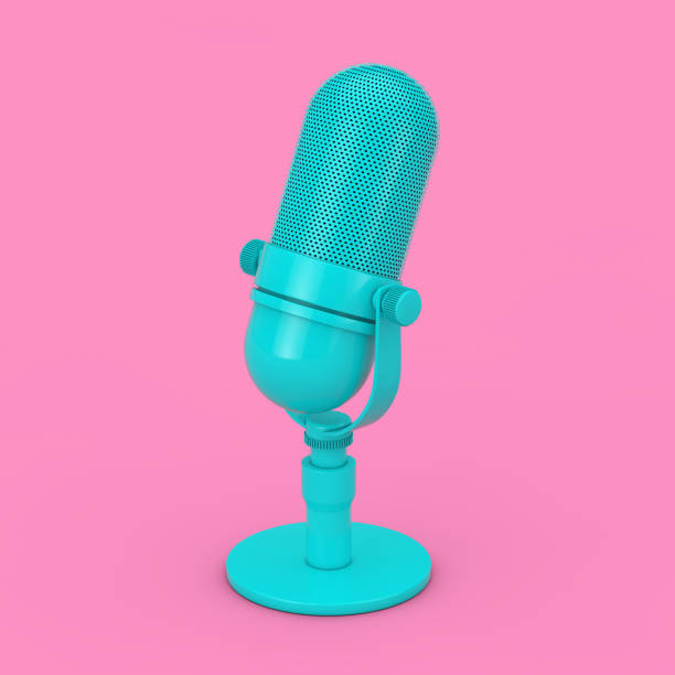 istock Vintage Blue Microphone Mock Up in Duotone Style. 3d Rendering 1288149926