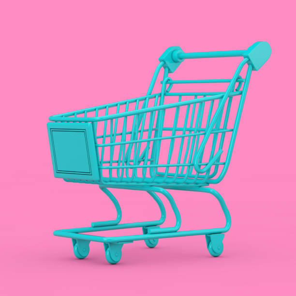 istock Blue Shopping Cart Trolley Mock Up in Duotone Style. 3d Rendering 1288149991