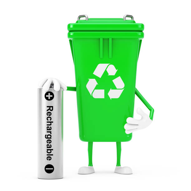 istock Recycle Sign Green Garbage Trash Bin Character Mascot with Rechargeable Battery. 3d Rendering 1288150002