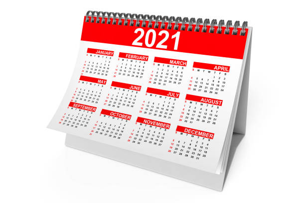 2021 jahr desktop-kalender. 3d-rendering - year 2012 stock-fotos und bilder
