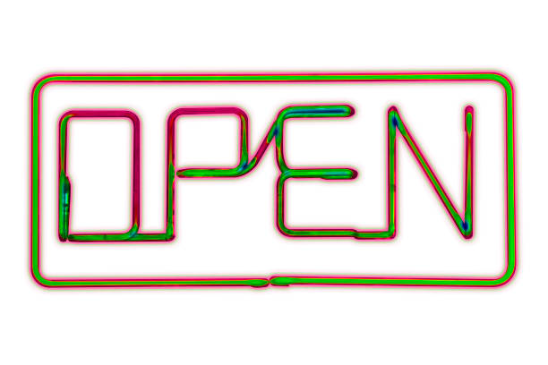 Multi-color neon open sign isolated on white background.