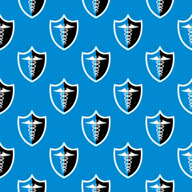 Vector illustration of Caduceus Shield Seamless Pattern