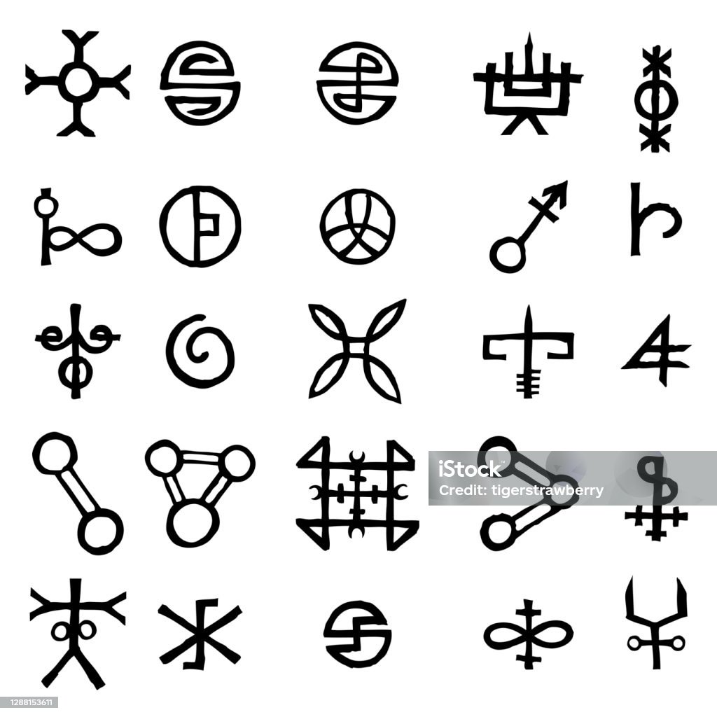 Mystic set with magic circles, pentagram and imaginary chakras symbols. Collection of icons with witchcraft and occult hand writing letters. Esoteric concept. Vector Symbol stock vector