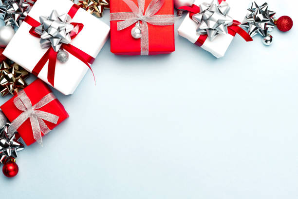istock Christmas decorations on the blue background. Flat lay, top view with copy space for your text. 1288153732