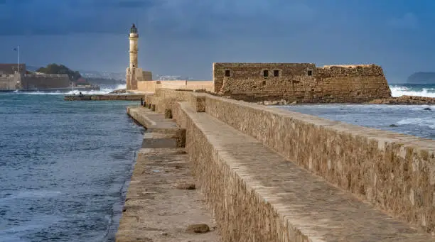 Photo of Panorama of the old venetian harbor of Chania, the second largest city of Crete, Greece