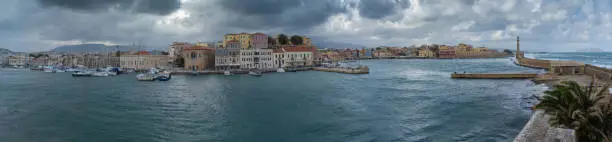 Photo of Panorama of the old venetian harbor of Chania, the second largest city of Crete, Greece