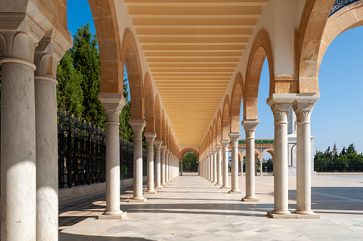 Colonnade of the mausoleum of Habib Bourguiba in Monastir.