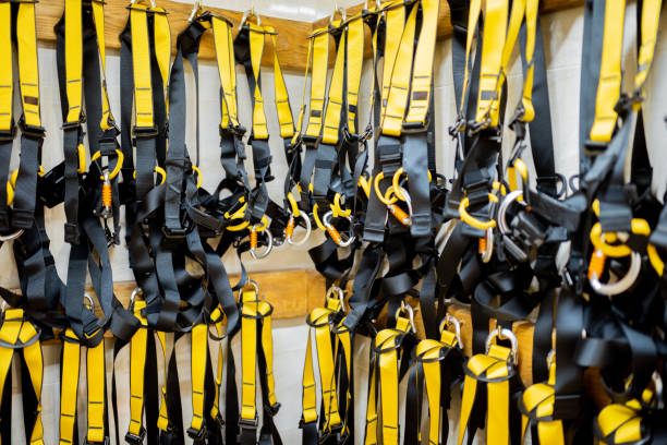 istock Professional climbing equipment hanging indoors 1288159254