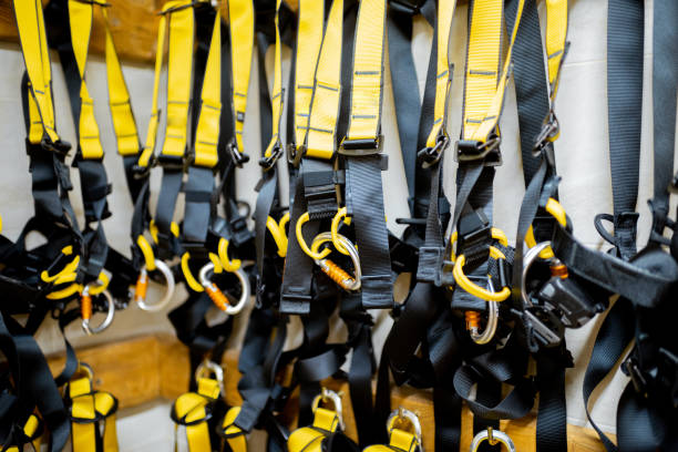 istock Professional climbing equipment hanging indoors 1288159271