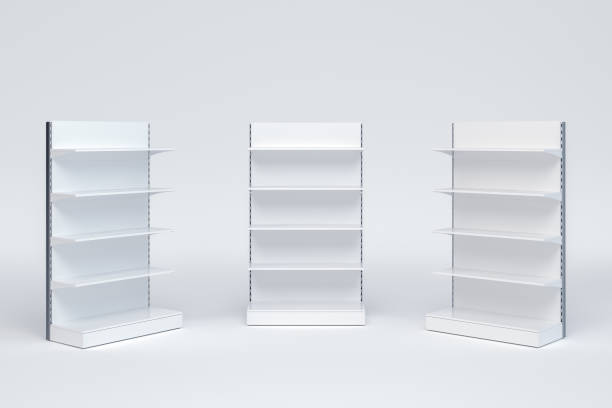 istock Set of empty supermarket shelves from different angles 1288166132