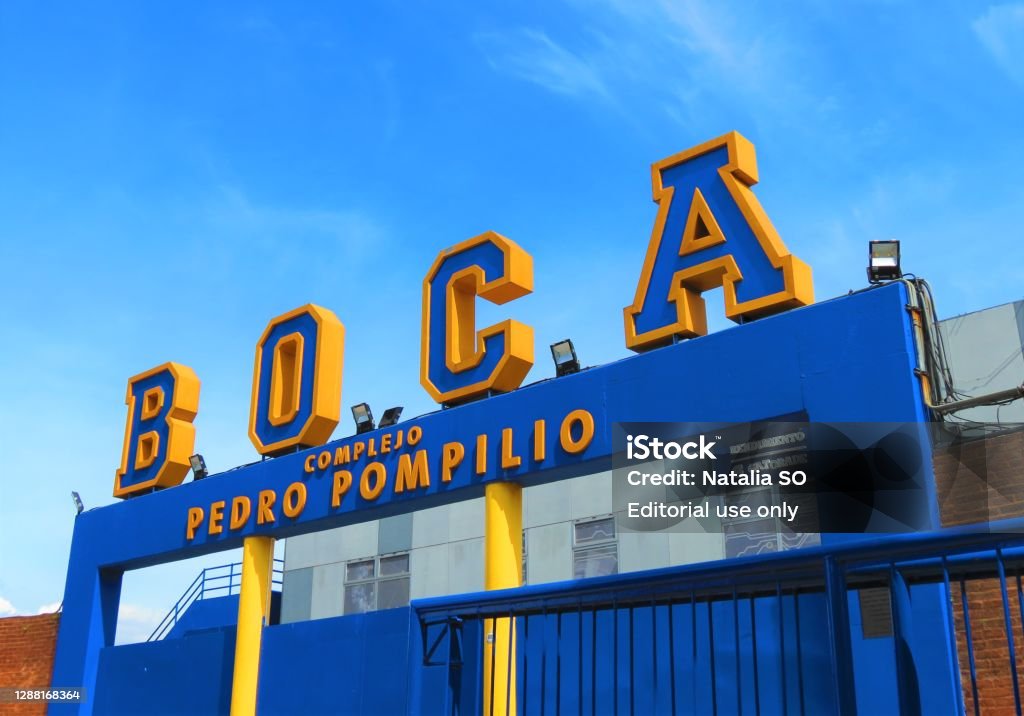 Stadium of Boca Juniors (La Bombonera) in Buenos Aires. Buenos Aires, Argentina - January 05, 2020. Stadium of Boca Juniors (La Bombonera),The Alberto J. Armando Stadium, the football club facade, located in La Boca district of Buenos Aires. Buenos Aires Stock Photo