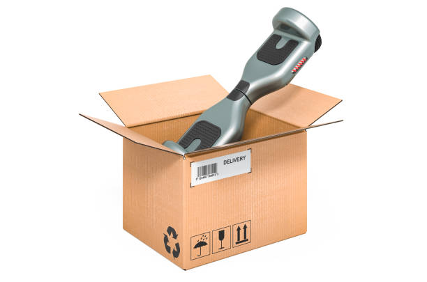 istock Gyroboard inside cardboard box, delivery concept. 3D rendering isolated on white background 1288170214