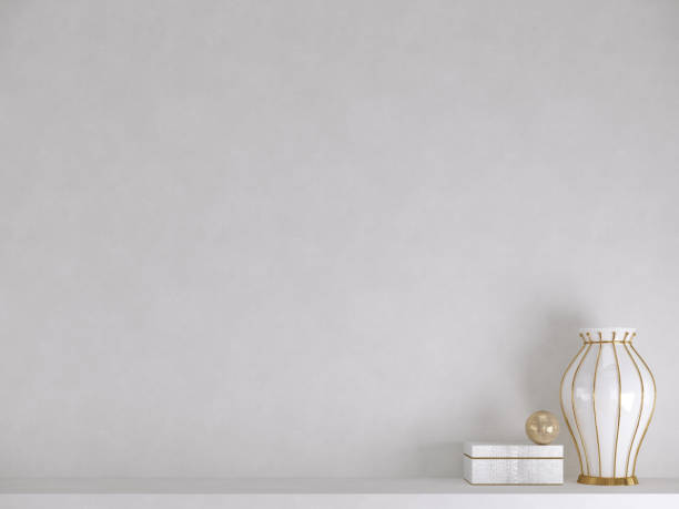 istock White vase, box on shelf, table with white wall background 1288171270