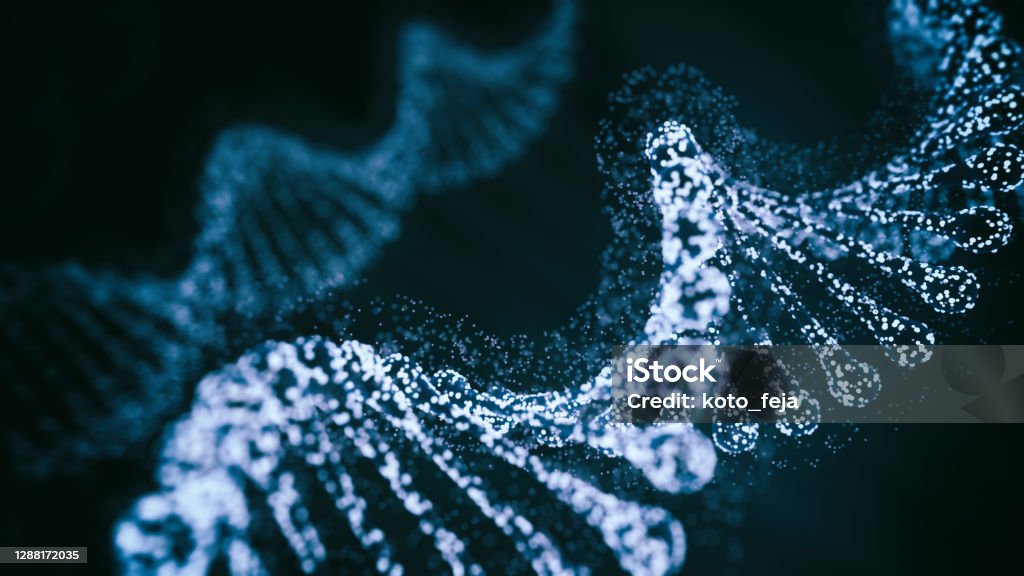 Abstract Genetics Disease Abstract Genetics Disease - 3d rendered image. Hologram view. SEM (TEM) macroscope image. DNA mutations. Vexas disease. Medicine Healthcare research concept. X chromosomes objects. DNA Stock Photo