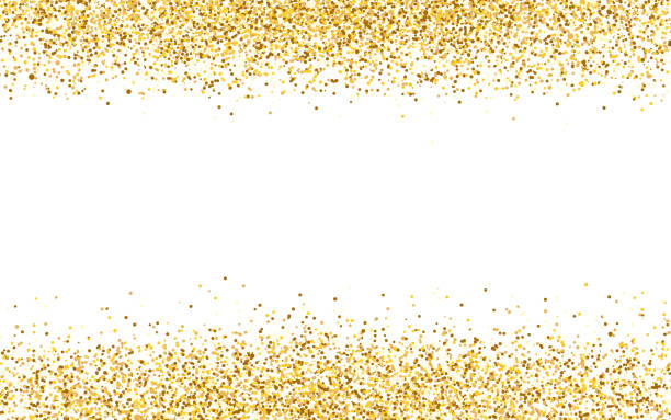 glitzer gold grenze. luxus-rahmen auf weißer kulisse. goldener staub dekoration. reiche konfetti textur für grußkarte oder werbung. vektor-illustration - birthday party backgrounds frame stock-grafiken, -clipart, -cartoons und -symbole