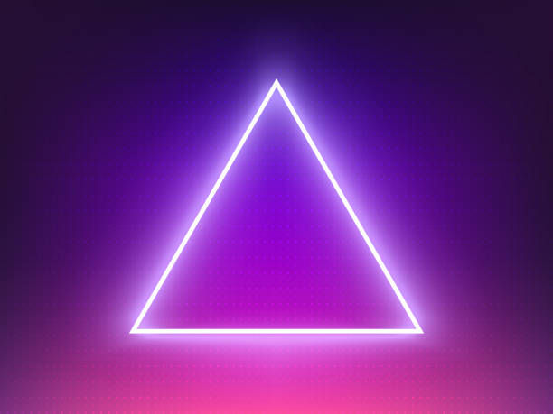 istock Neon triangle. Futuristic retro template. Music poster with glowing element. Cyberpunk geometric shape. Electronic music design. Future minimal banner. Retrowave effect. Vector illustration 1288172985