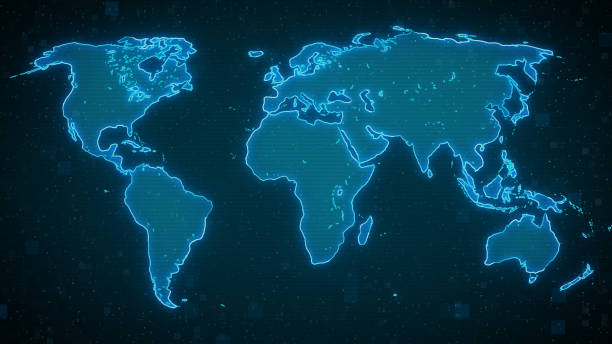 Digital World Map Hologram abstract background of digital futuristic hud interface display 3D rendering